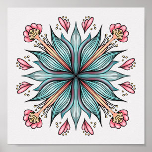 Vår Blooms: Geometrisk Blommigt Poster