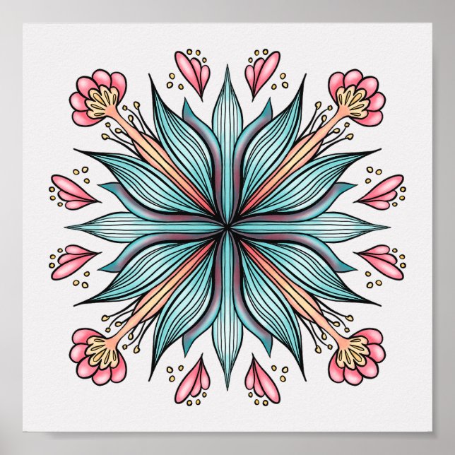 Vår Blooms: Geometrisk Blommigt Poster (Framsidan)