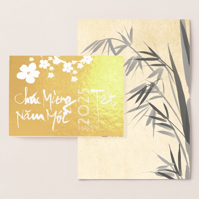 Vår Blosson Bamboo Lycklig Vietnamese Tet Luxury Folierat Kort (Display)