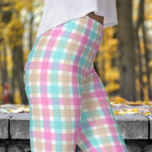 Vår Blue and Rosa Check Mönster Leggings