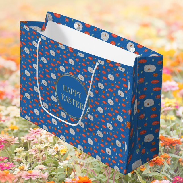 Vår Blue Blommönster Christian Glad påsk (Spring Blue Watercolor Floral Pattern Religious Christian Catholic Happy Easter Gift Bag)