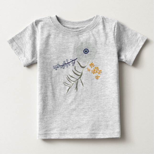 Vår Blue Grönt Gult Botaniska blommor T Shirt (Framsida)