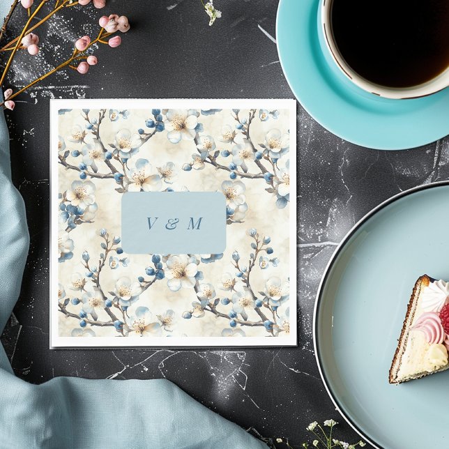 Vår Blue White Blommar Bröllop Pappersservett (Skapare uppladdad)