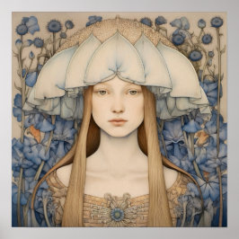 Vår Bluebell Flower Girl Art Skriv ut Poster