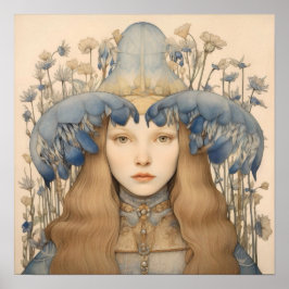 Vår Bluebell Flower Girl Art Skriv ut Poster