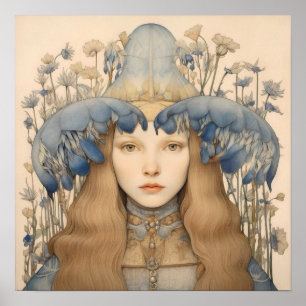 Vår Bluebell Flower Girl Art Skriv ut Poster