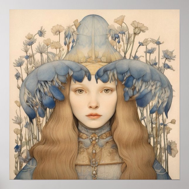 Vår Bluebell Flower Girl Art Skriv ut Poster (Framsidan)