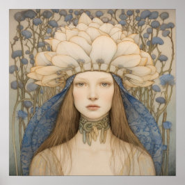 Vår Bluebell Flower Girl Art Skriv ut Poster