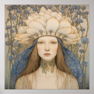 Vår Bluebell Flower Girl Art Skriv ut Poster