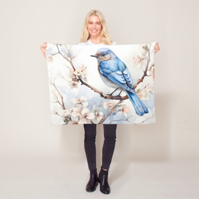 Vår Bluebird i Blossoming Träd Fleecefilt (På plats)