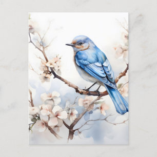 Vår Bluebird i Blossoming Träd Helg Vykort