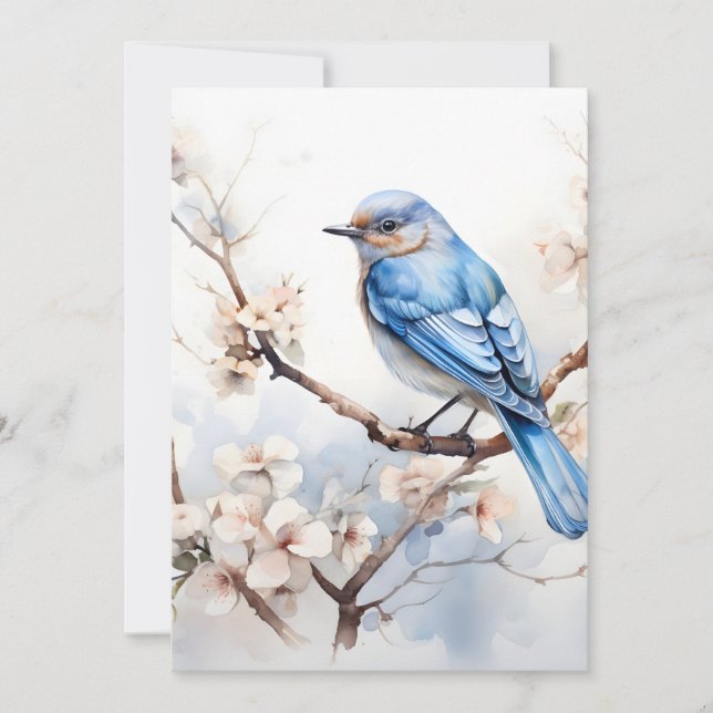 Vår Bluebird i Blossoming Träd Julkort (Framsida)