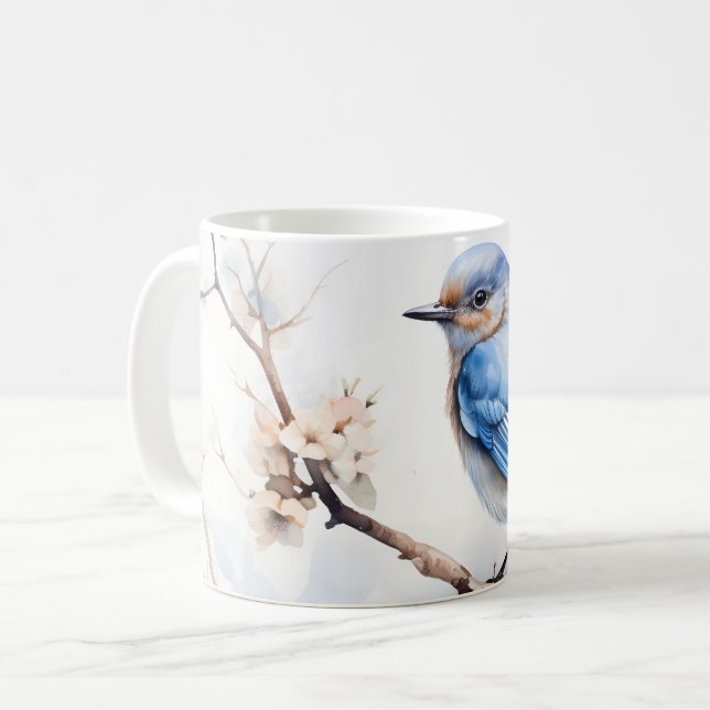 Vår Bluebird i Blossoming Träd Kaffemugg (Framsida vänster)