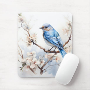 Vår Bluebird i Blossoming Träd Musmatta
