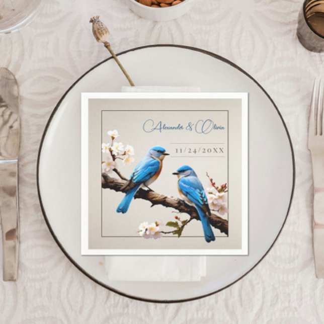 Vår Bluebirds Bröllop Pappersservett (Spring Bluebirds Wedding Napkins)