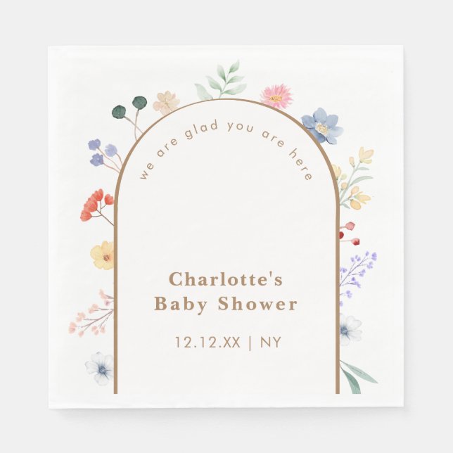Vår Boho Arch Wildblomme Blommigt Baby Shower Pappersservett (Framsidan)