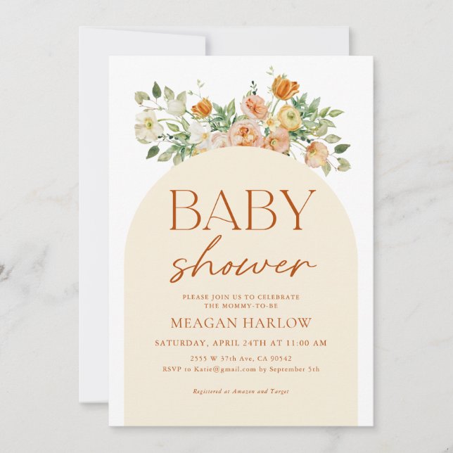 Vår Boho Blommigt Girl Baby Shower Inbjudningar (Framsida)