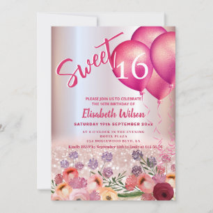 Vår Boho blommigt Girly ballongglitter Inbjudningar
