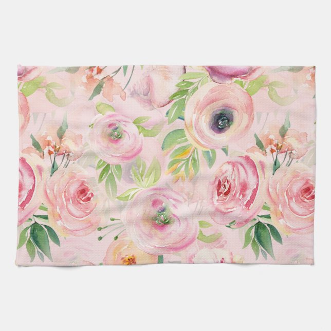 Vår Boho Hand plockade blommigtar för Nursery rosa Kökshandduk (Horisontell)