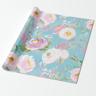 Vår Boho Hand plockade blommigtar på teal Presentpapper