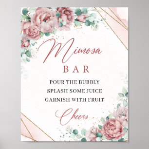 Vår boho roséguld ram eukalyptus mimosa bar poster