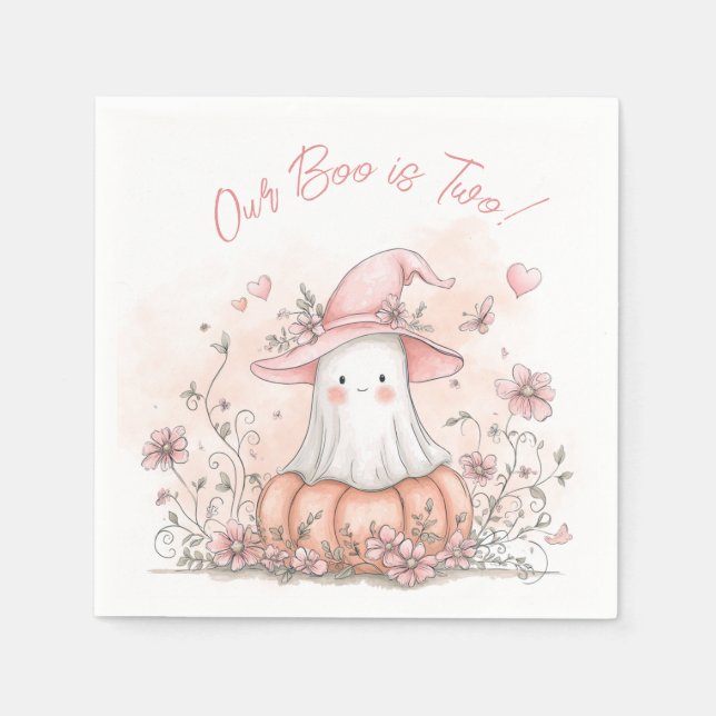 Vår Boo är Två Halloween Födelsedag Pappersservett (Framsidan)