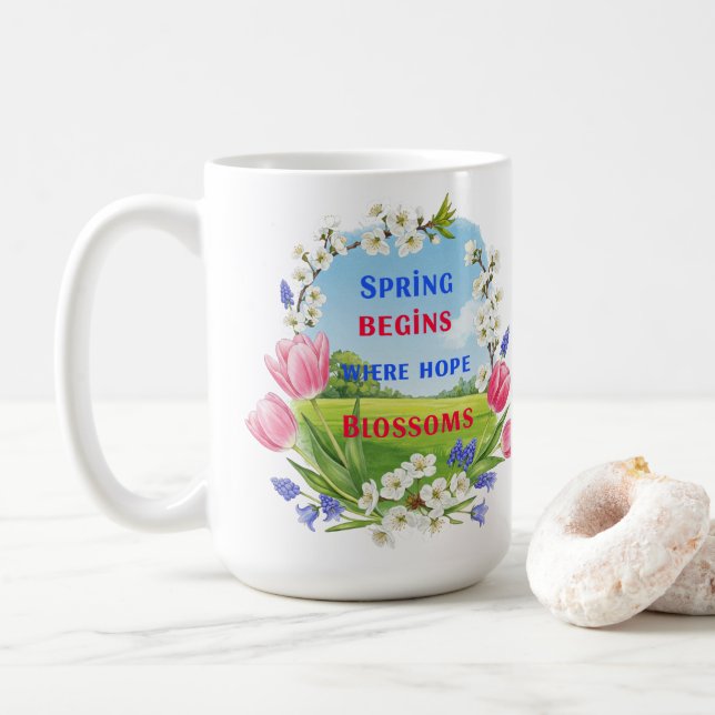 Vår börjar där Hope Blommars inspiration börjar Kaffemugg (Med munk)