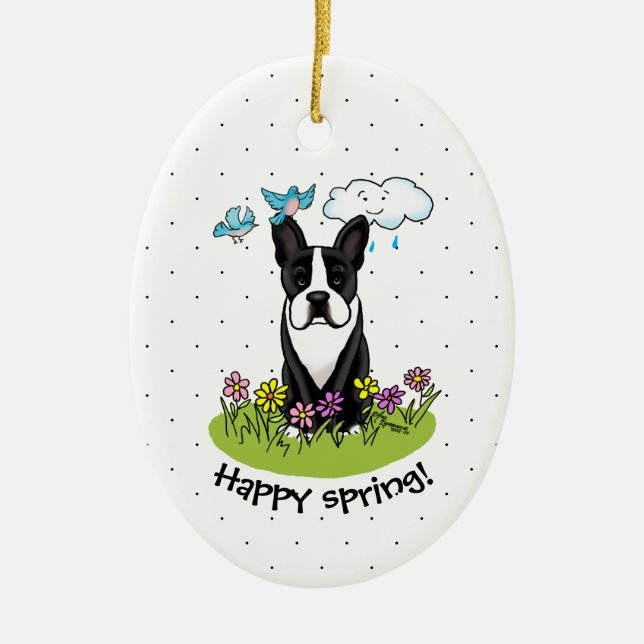 Vår Boston Terrier (svart) Cute hund Julgransprydnad Keramik (Framsidan)