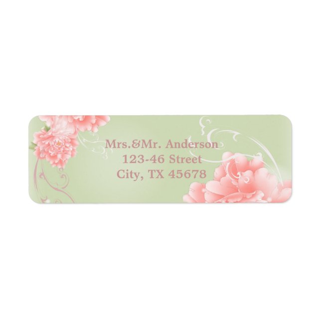 Vår Botaniskt mynta rosa peony bröllop Returadress Etikett (Framsidan)