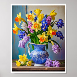 Vår Bouquet av Daffodils Hyacinths Poster
