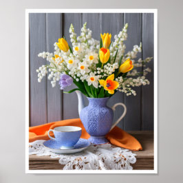 Vår Bouquet av Daffodils Tulips Lilly of Valley Poster