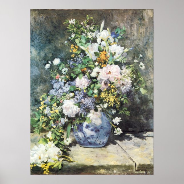 Vår Bouquet av Pierre Renoir, Vintage Flowers Poster (Framsidan)