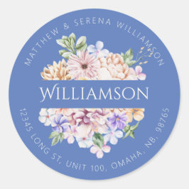 Vår Bouquet Blue Classic Round Sticker Runt Klistermärke