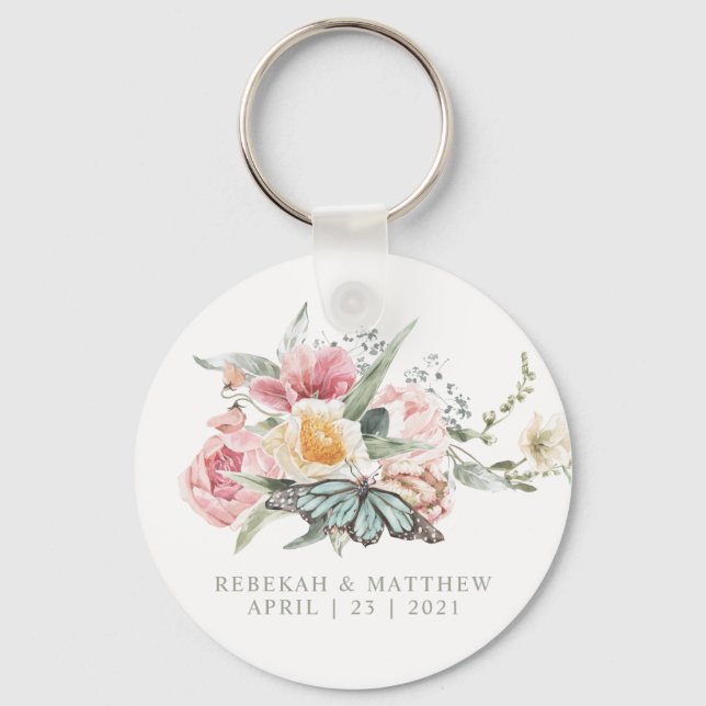 Vår Bouquet med fjäril | Fotonyckelkedja Nyckelring (Framsida)