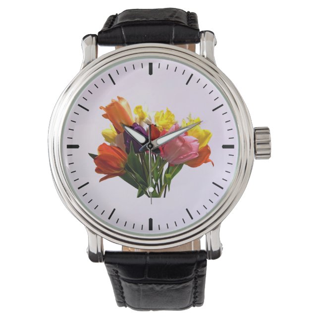 Vår Bouquet med tulpaner och diafodils Armbandsur (Framsida)