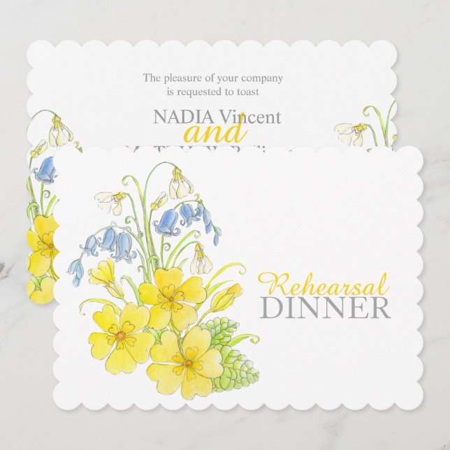 Vår bouquet rehearsal middag inbjudan (Fram/baksida)