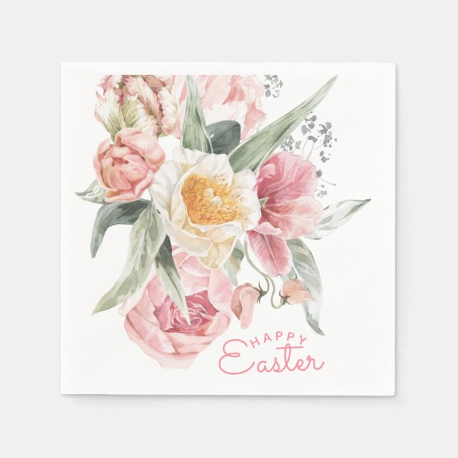 Vår Bouquet | Tulip Watercolor Påsk Pappersservett (Framsidan)