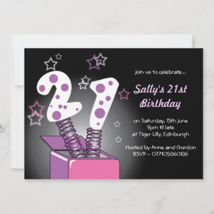 Vår Box 21:a födelsedagen Party - rosa och lila Inbjudningar