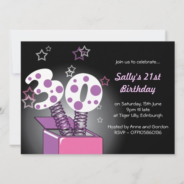 Vår Box 30års födelsedag Party - rosa och lila Inbjudningar (Framsida)
