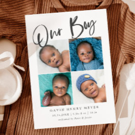 Vår Boy Baby Photo Collage Birth Meddelande
