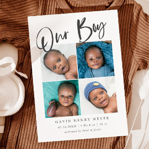 Vår Boy Baby Photo Collage Birth Meddelande