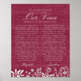 Vår Bröllop ger Burgundy Blommigt Wood-årsdag Poster