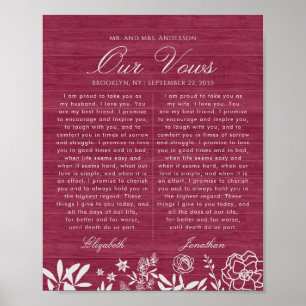 Vår Bröllop ger Burgundy Blommigt Wood-årsdag Poster
