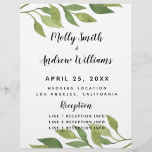 Vår bröllop greenery bröllopsprogram