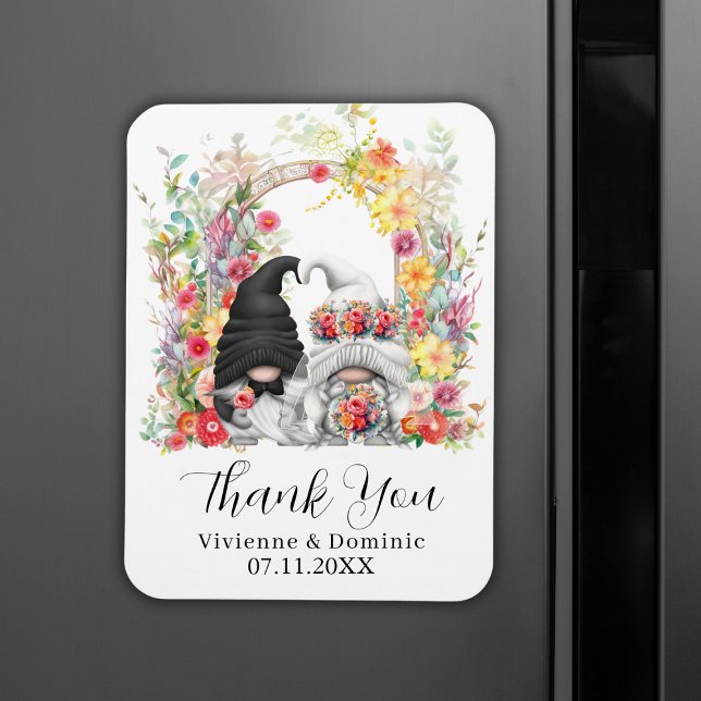 Vår bröllop Tack Gnome Blommigt Magnet (Spring Wedding Thank You Gnome Floral Magnet
)