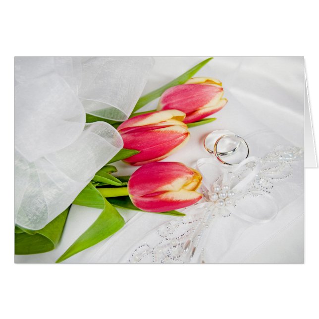 Vår bröllop Tulip Bouquet Hälsningskort (Framsidan Horizontal)