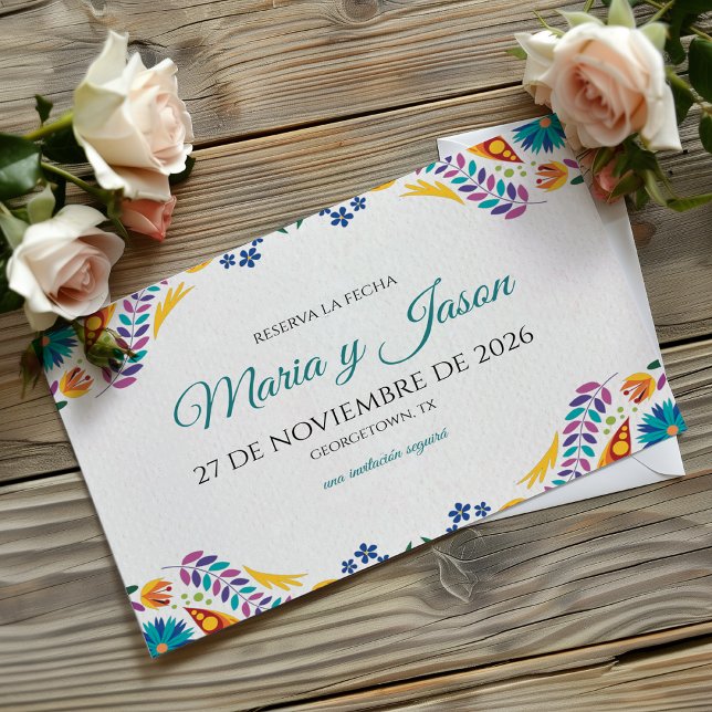 Vår Bröllopsblomma Botanisk Spansk Bröllopsdag Spara Datumet (Nuestra Boda Flowers Botanical Spanish Wedding Save The Date)
