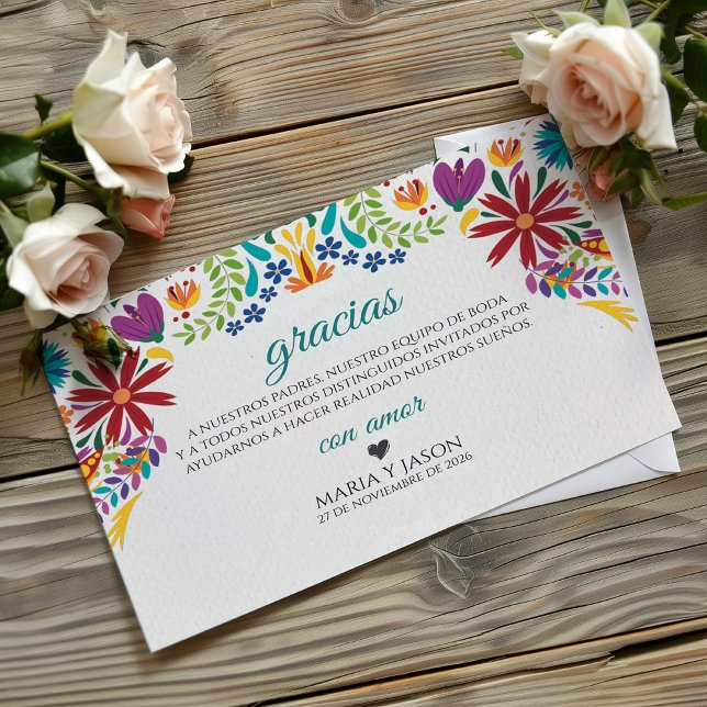 Vår Bröllopsblomma Botanisk Spansk Bröllopsdag Tack Kort (Nuestra Boda Flowers Botanical Spanish Wedding Thank You Card)