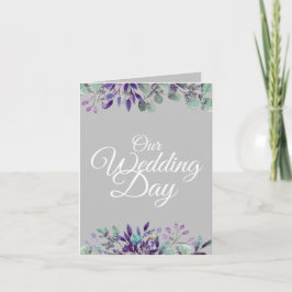 Vår bröllopsdag Blommig Grå Vit Typografi Inbjudan