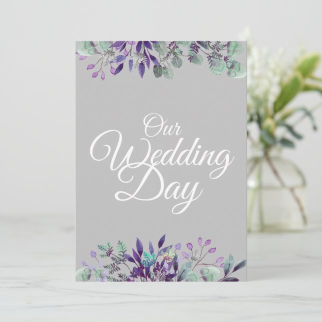 Vår bröllopsdag Blommig Grå Vit Typografi Inbjudningar (Stående Fram)
